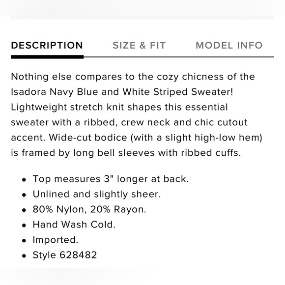 Lulu’s Isadora Navy Blue and White Striped Oversized Sweater NWT - Picture 5 of 12